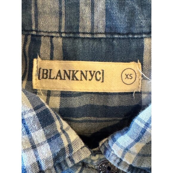 BLANKNYC Shirt‎ Women XS Blue Plaid You Oughta Know Raw Hem Button Up Western - Picture 9 of 12